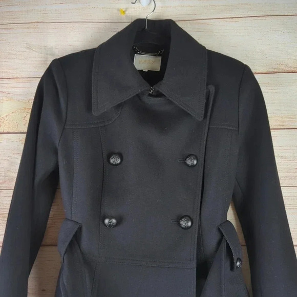 Laundry By Sheli Segal Size 2 Woolen Blend Jacket Black Double Breasted Belted - Picture 2 of 14
